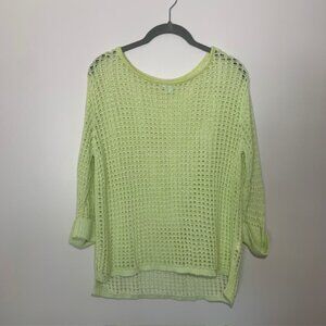J Jill WomenOpen Knit Cotton Blend Neon Green Resortwear Hip Sweater - Size XS